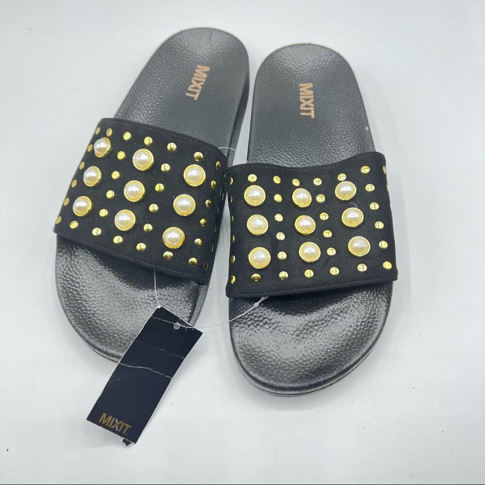 MixIt Womens Embellished Pearl Style Pool Slide Shoes Sz 7